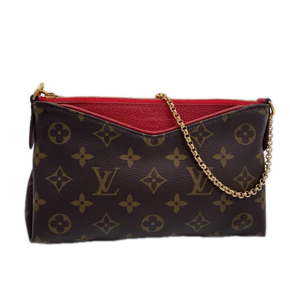 LOUIS VUITTON Monogram Pallas Clutch M41638 Handbag Brown Beige PVC Leather W...